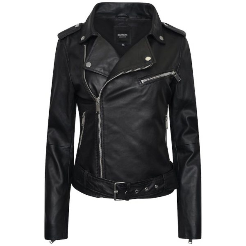 Barney’s Originals Black Leather Biker Jacket